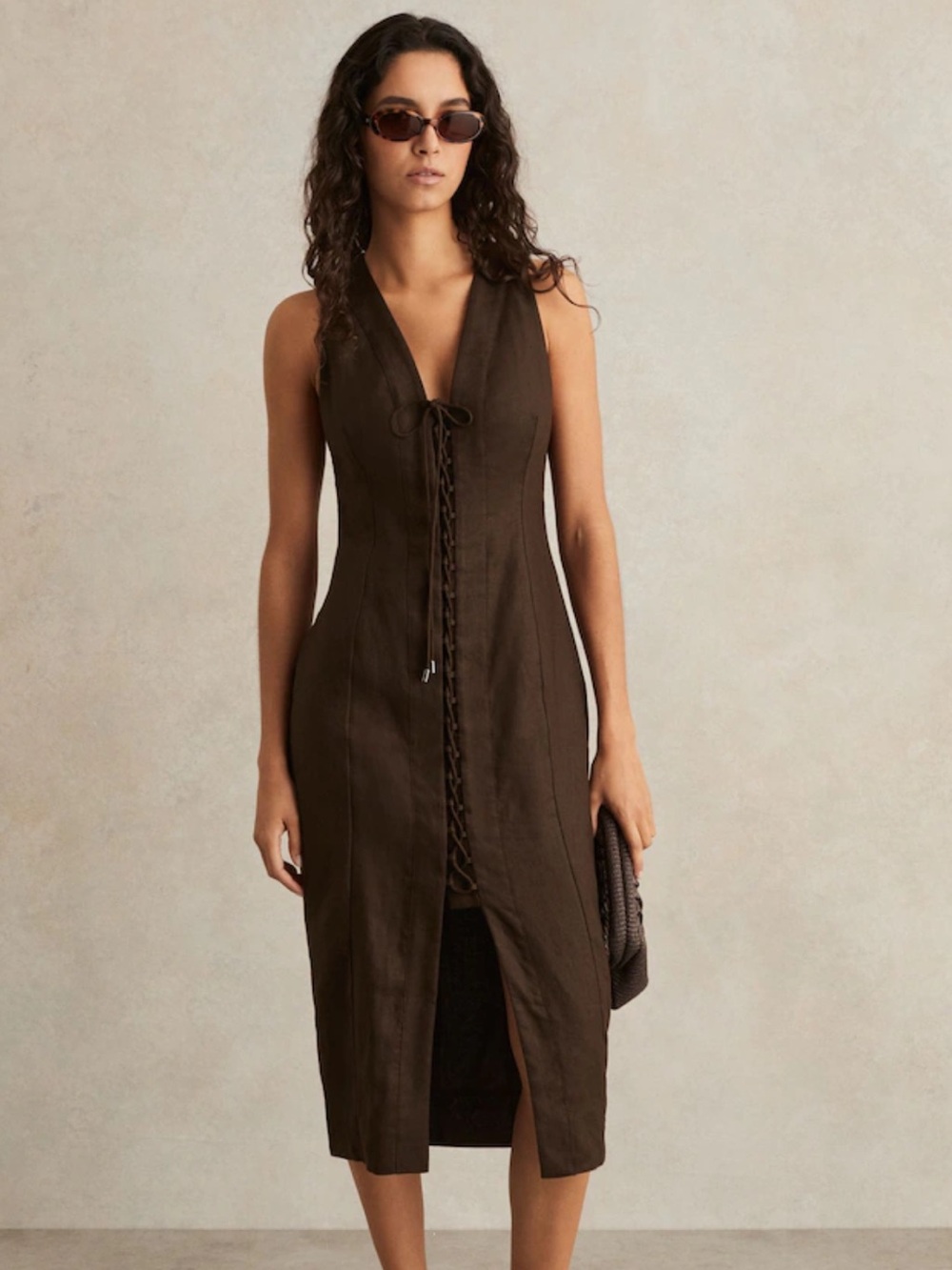REISS Amelia Lattice Tie Front Dress